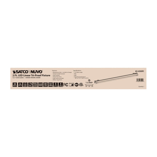 Vapor Tight Nuvo 65-830R1 2 Foot - 20 Watt - LED Tri-Proof Linear Fixture - CCT Selectable - IP65 and IK08 Rated - 0-10V Dimming - 120V-347V - White / Gray Finish Nuvo