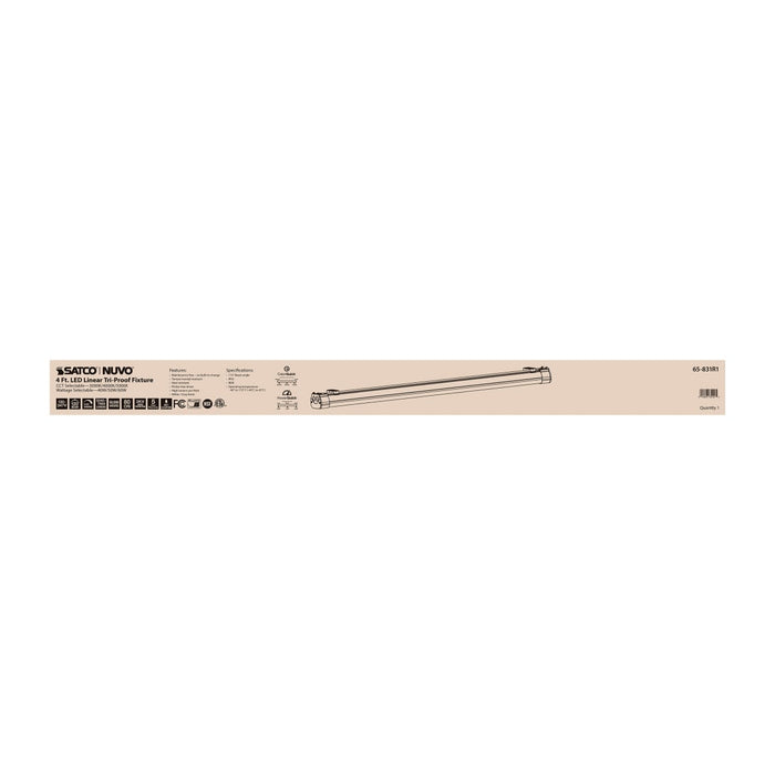Vapor Tight Nuvo 65-831R1 4 Foot - LED Tri-Proof Linear Fixture - CCT & Wattage Selectable - IP65 and IK08 Rated - 0-10V Dimming - 120V-347V - White / Gray Finish Nuvo