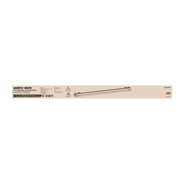 Vapor Tight Nuvo 65-831R1 4 Foot - LED Tri-Proof Linear Fixture - CCT & Wattage Selectable - IP65 and IK08 Rated - 0-10V Dimming - 120V-347V - White / Gray Finish Nuvo
