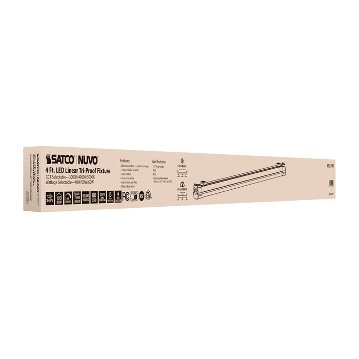Vapor Tight Nuvo 65-831R1 4 Foot - LED Tri-Proof Linear Fixture - CCT & Wattage Selectable - IP65 and IK08 Rated - 0-10V Dimming - 120V-347V - White / Gray Finish Nuvo