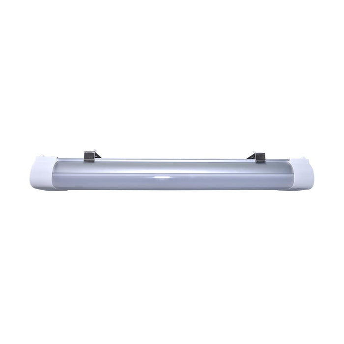 Vapor Tight Nuvo 65-832 2 Foot - 20 Watt - LED Tri-Proof Linear Fixture with Integrated Microwave Sensor - CCT Selectable - IP65 and IK08 Rated - White / Gray Finish Nuvo