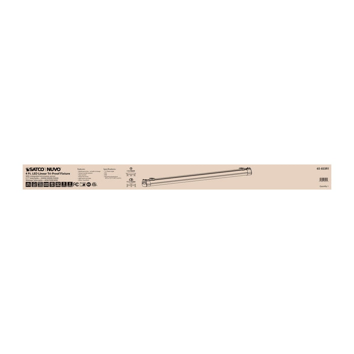 Vapor Tight Nuvo 65-833R1 4 Foot - LED Tri-Proof Linear Fixture with Integrated Microwave Sensor - CCT & Wattage Selectable - IP65 and IK08 Rated - 120V-347V - White / Gray Finish Nuvo