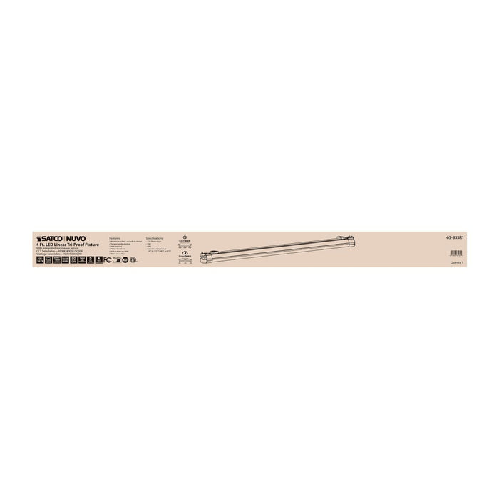 Vapor Tight Nuvo 65-833R1 4 Foot - LED Tri-Proof Linear Fixture with Integrated Microwave Sensor - CCT & Wattage Selectable - IP65 and IK08 Rated - 120V-347V - White / Gray Finish Nuvo