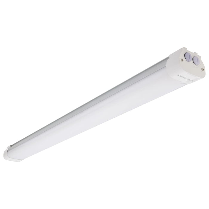 Vapor Tight Nuvo 65-833R1 4 Foot - LED Tri-Proof Linear Fixture with Integrated Microwave Sensor - CCT & Wattage Selectable - IP65 and IK08 Rated - 120V-347V - White / Gray Finish Nuvo