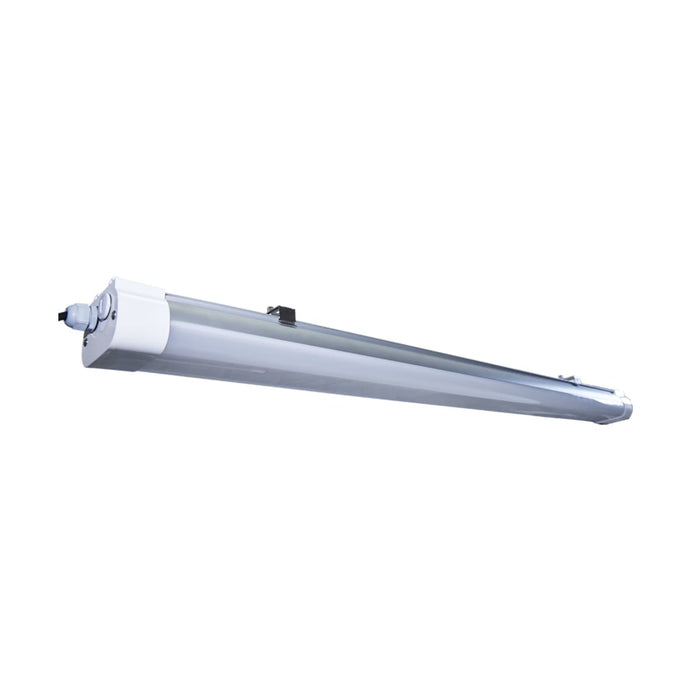 Vapor Tight Nuvo 65-833 4 Foot - LED Tri-Proof Linear Fixture with Integrated Microwave Sensor - CCT & Wattage Selectable - IP65 and IK08 Rated - White / Gray Finish Nuvo