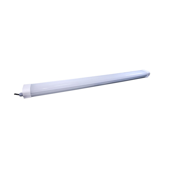 Vapor Tight Nuvo 65-833 4 Foot - LED Tri-Proof Linear Fixture with Integrated Microwave Sensor - CCT & Wattage Selectable - IP65 and IK08 Rated - White / Gray Finish Nuvo