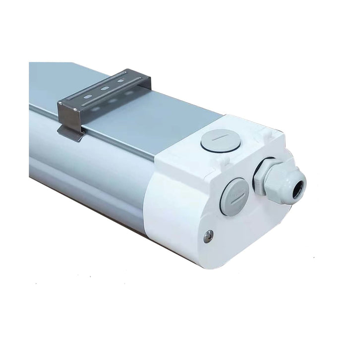 Vapor Tight Nuvo 65-833 4 Foot - LED Tri-Proof Linear Fixture with Integrated Microwave Sensor - CCT & Wattage Selectable - IP65 and IK08 Rated - White / Gray Finish Nuvo