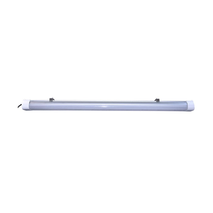 Vapor Tight Nuvo 65-833 4 Foot - LED Tri-Proof Linear Fixture with Integrated Microwave Sensor - CCT & Wattage Selectable - IP65 and IK08 Rated - White / Gray Finish Nuvo