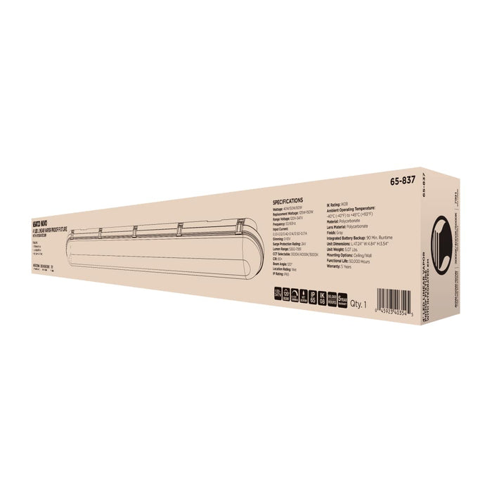 Vapor Tight Nuvo 65-837 40/50/60 Watt LED 4 Foot Linear Vapor Proof Fixture - 3K/4K/5K CCT Selectable - 120-347 Volt - Gray Finish Nuvo
