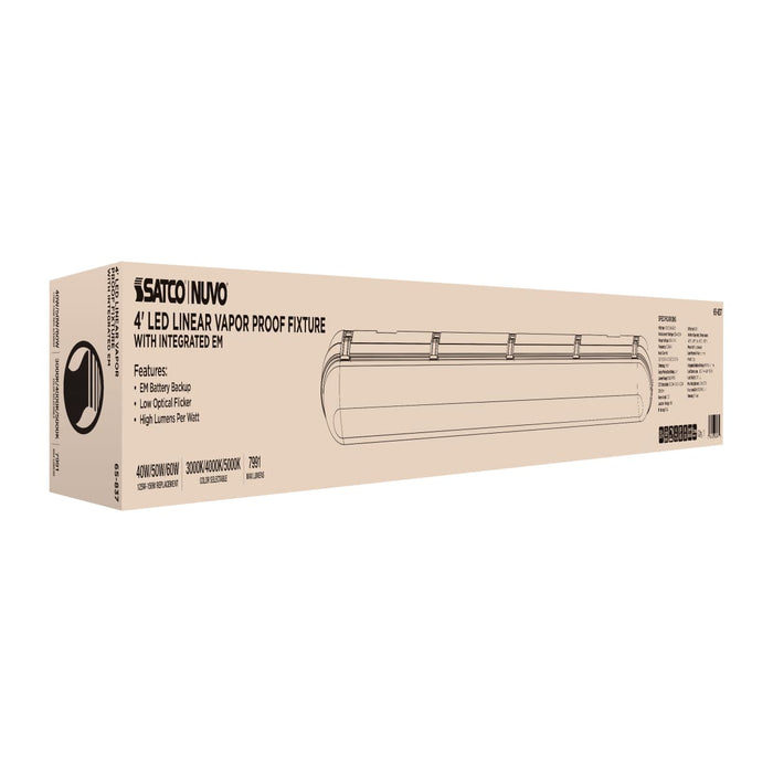 Vapor Tight Nuvo 65-837 40/50/60 Watt LED 4 Foot Linear Vapor Proof Fixture - 3K/4K/5K CCT Selectable - 120-347 Volt - Gray Finish Nuvo