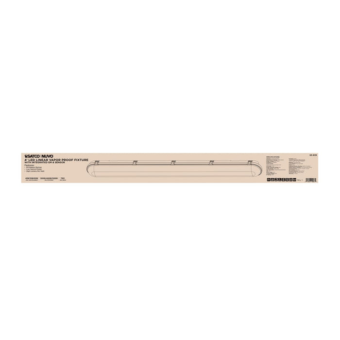 Vapor Tight Nuvo 65-839 40/50/60 Watt LED 4 Foot Linear Vapor Proof Fixture - Emergency Battery - Integrated Microwave Sensor - 3K/4K/5K CCT Selectable - 120-347 Range Voltage - Gray Finish Nuvo