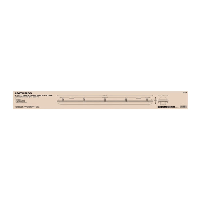 Vapor Tight Nuvo 65-839 40/50/60 Watt LED 4 Foot Linear Vapor Proof Fixture - Emergency Battery - Integrated Microwave Sensor - 3K/4K/5K CCT Selectable - 120-347 Range Voltage - Gray Finish Nuvo
