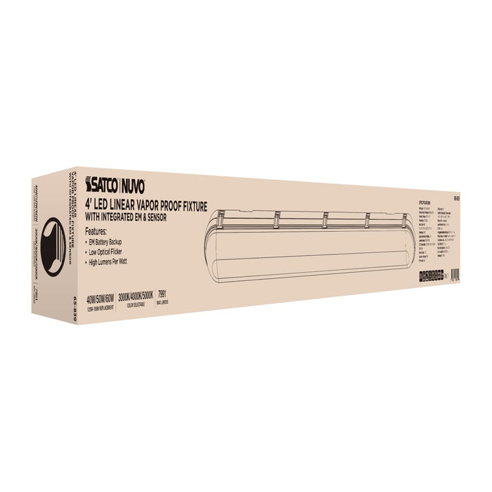 Vapor Tight Nuvo 65-839 40/50/60 Watt LED 4 Foot Linear Vapor Proof Fixture - Emergency Battery - Integrated Microwave Sensor - 3K/4K/5K CCT Selectable - 120-347 Range Voltage - Gray Finish Nuvo