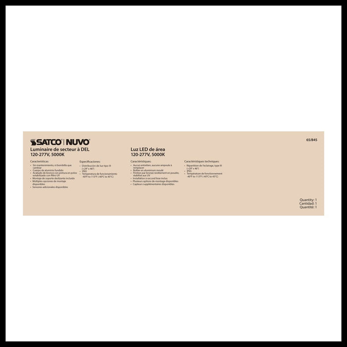Area Light Nuvo 65-845 LED Area Light Type III - 200W - Bronze Finish - 5000K - 120-277V Nuvo