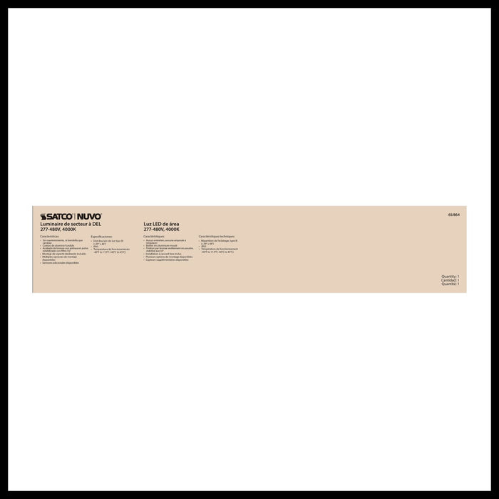 Area Light Nuvo 65-864 LED Area Light Type III - 200W - Bronze Finish - 4000K - 277-480V Nuvo