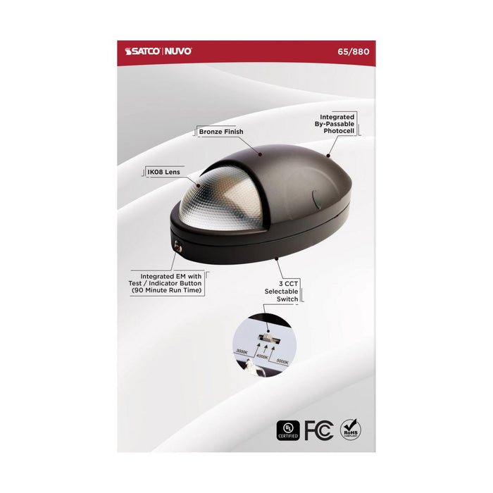 Satco 65-880 Small LED Emergency Wall Pack 15 Watt CCT Selectable Bronze
