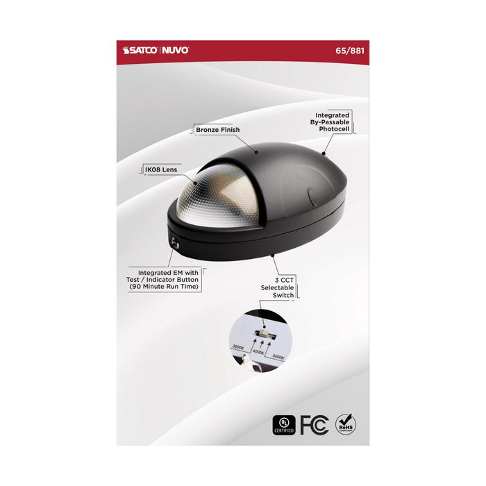 Satco 65-881 Small LED Emergency Wall Pack 15 Watt CCT Selectable Black