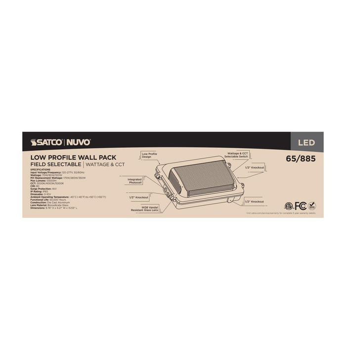 Wall Pack Nuvo 65-885 LED Low Profile Wall Pack - Wattage 70/85/100W and CCT 3K/4K/5K Selectable - Photocell - Dimmable - Bronze Finish Nuvo