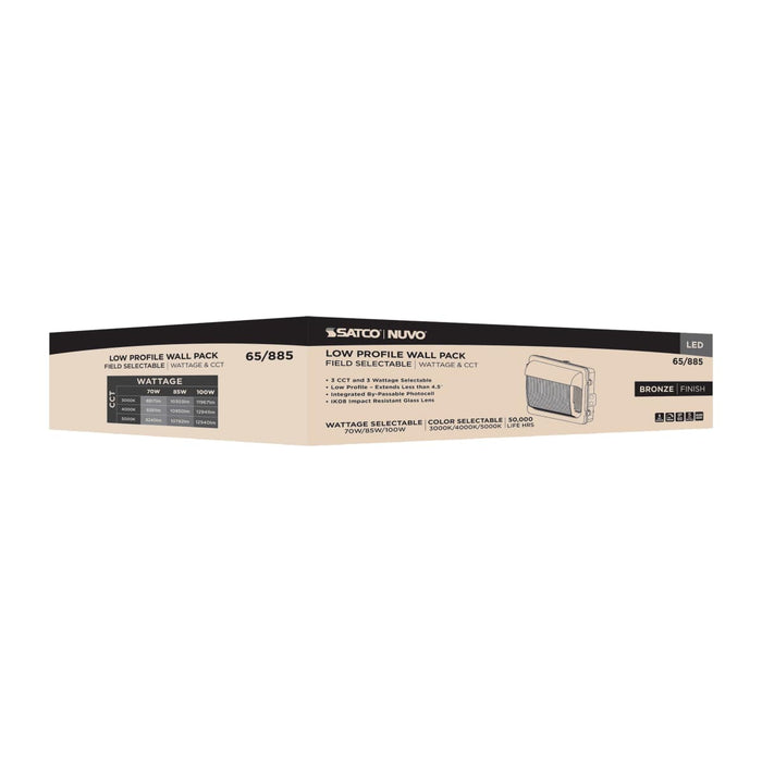 Wall Pack Nuvo 65-885 LED Low Profile Wall Pack - Wattage 70/85/100W and CCT 3K/4K/5K Selectable - Photocell - Dimmable - Bronze Finish Nuvo