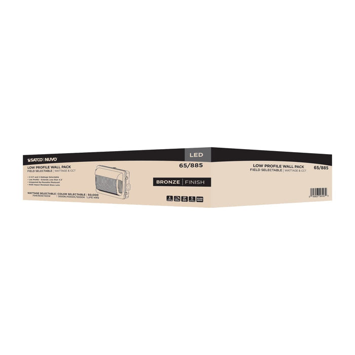 Wall Pack Nuvo 65-885 LED Low Profile Wall Pack - Wattage 70/85/100W and CCT 3K/4K/5K Selectable - Photocell - Dimmable - Bronze Finish Nuvo