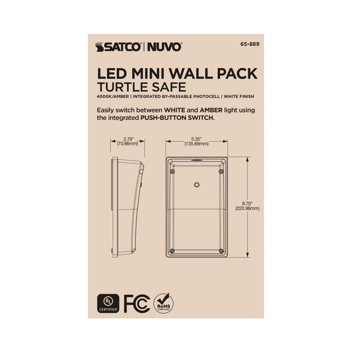 Wall Pack Nuvo 65-889 LED Turtle Friendly Small Wall Pack - 20 Watt - Amber Color - White Finish Nuvo
