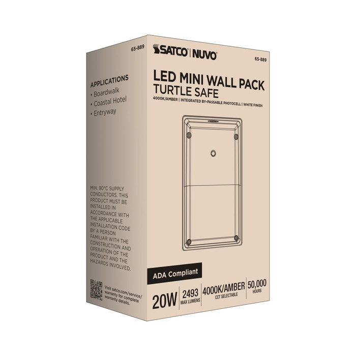 Wall Pack Nuvo 65-889 LED Turtle Friendly Small Wall Pack - 20 Watt - Amber Color - White Finish Nuvo