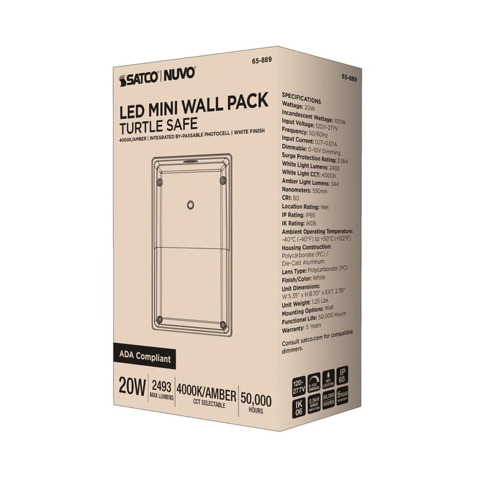 Wall Pack Nuvo 65-889 LED Turtle Friendly Small Wall Pack - 20 Watt - Amber Color - White Finish Nuvo
