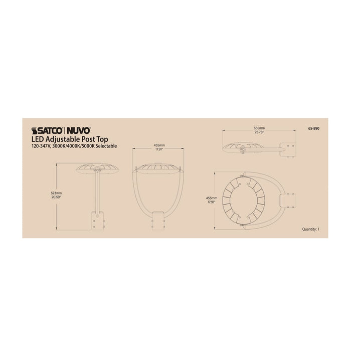 Post Top Nuvo 65-890 35 Watt Adjustable Post Top LED - CCT Selectable - 120-347 Volt - Bronze Finish Nuvo