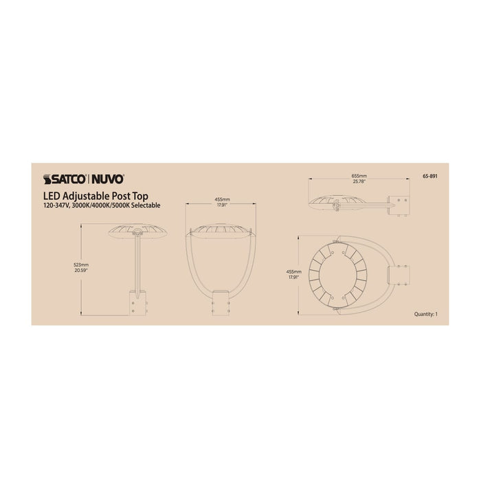 Post Top Nuvo 65-891 55 Watt Adjustable Post Top LED - CCT Selectable - 120-347 Volt - Bronze Finish Nuvo