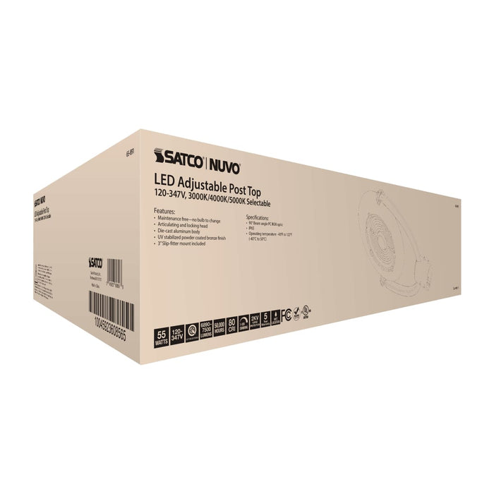 Post Top Nuvo 65-891 55 Watt Adjustable Post Top LED - CCT Selectable - 120-347 Volt - Bronze Finish Nuvo