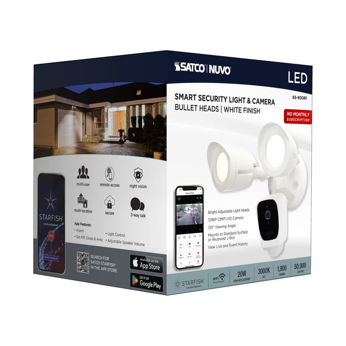 Security Camera Nuvo 65-900R1 Starfish - Bullet SMART Security Light w/Camera - 20 Watt - 3000K CCT - White Finish - 120-277 Volt Nuvo