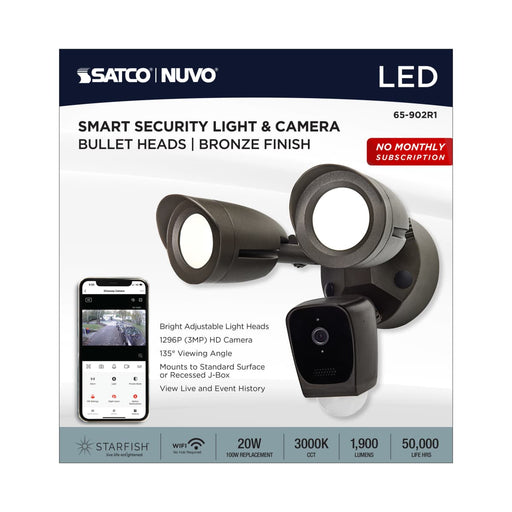 Security Camera Nuvo 65-902R1 Starfish - Bullet SMART Security Light w/Camera - 20 Watt - 3000K CCT - Bronze Finish - 120-277 Volt Nuvo