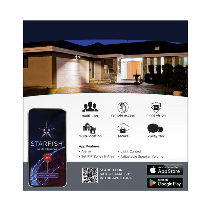 Security Camera Nuvo 65-902R1 Starfish - Bullet SMART Security Light w/Camera - 20 Watt - 3000K CCT - Bronze Finish - 120-277 Volt Nuvo