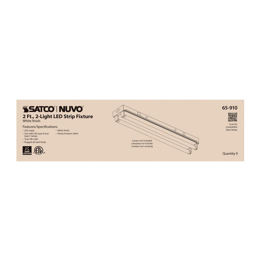 Strip Light Nuvo 65-910 2 Foot - Dual T8 Lamp Ready Fixture Channel - Empty Body Fixture - Complete Lamp Wiring Guide Available - White Finish Nuvo