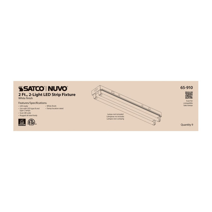 Strip Light Nuvo 65-910 2 Foot - Dual T8 Lamp Ready Fixture Channel - Empty Body Fixture - Complete Lamp Wiring Guide Available - White Finish Nuvo