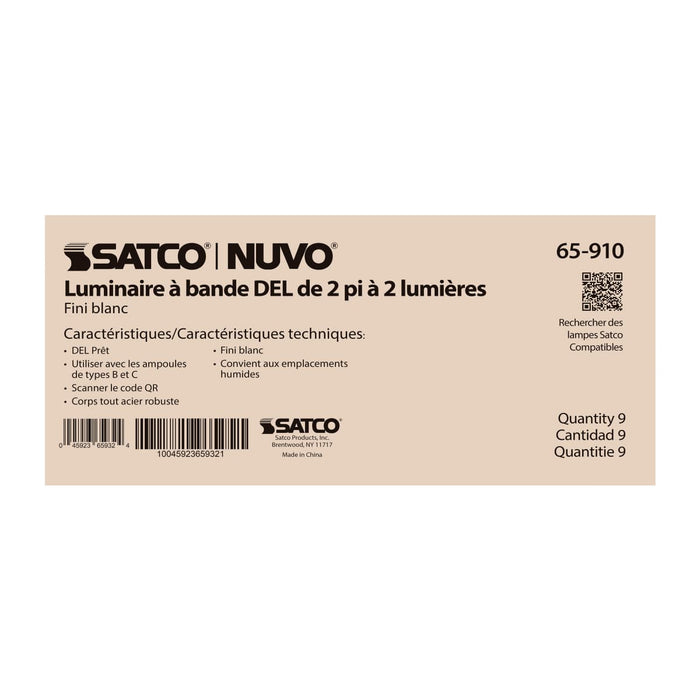 Strip Light Nuvo 65-910 2 Foot - Dual T8 Lamp Ready Fixture Channel - Empty Body Fixture - Complete Lamp Wiring Guide Available - White Finish Nuvo