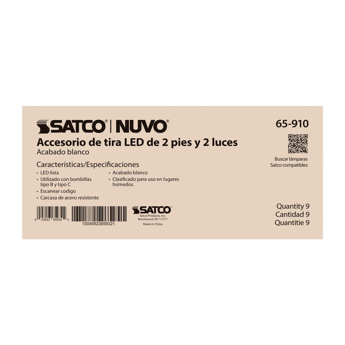 Strip Light Nuvo 65-910 2 Foot - Dual T8 Lamp Ready Fixture Channel - Empty Body Fixture - Complete Lamp Wiring Guide Available - White Finish Nuvo