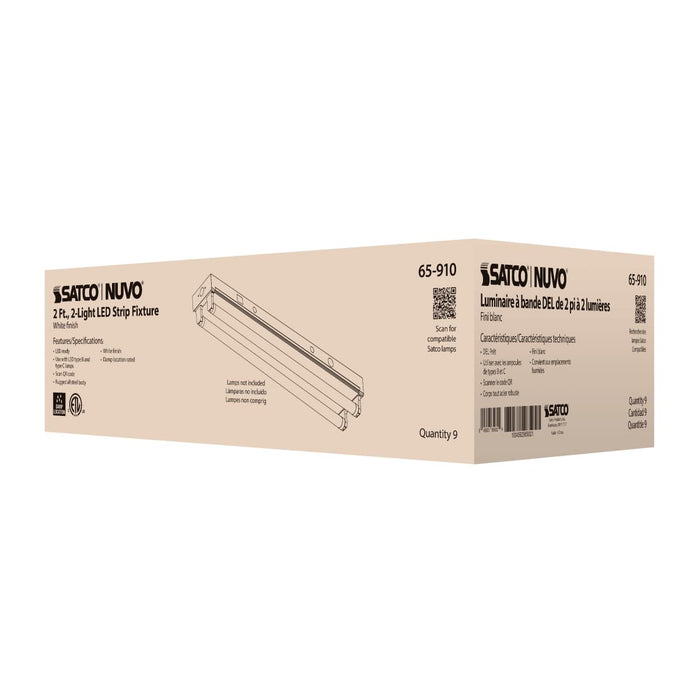 Strip Light Nuvo 65-910 2 Foot - Dual T8 Lamp Ready Fixture Channel - Empty Body Fixture - Complete Lamp Wiring Guide Available - White Finish Nuvo