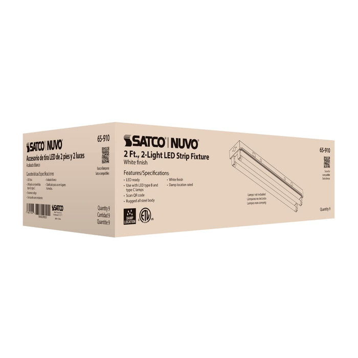 Strip Light Nuvo 65-910 2 Foot - Dual T8 Lamp Ready Fixture Channel - Empty Body Fixture - Complete Lamp Wiring Guide Available - White Finish Nuvo