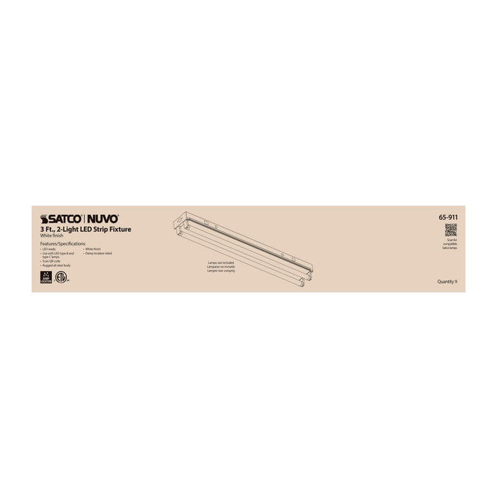 Strip Light Nuvo 65-911 3 Foot - Dual T8 Lamp Ready Fixture Channel - Empty Body Fixture - Complete Lamp Wiring Guide Available - White Finish Nuvo