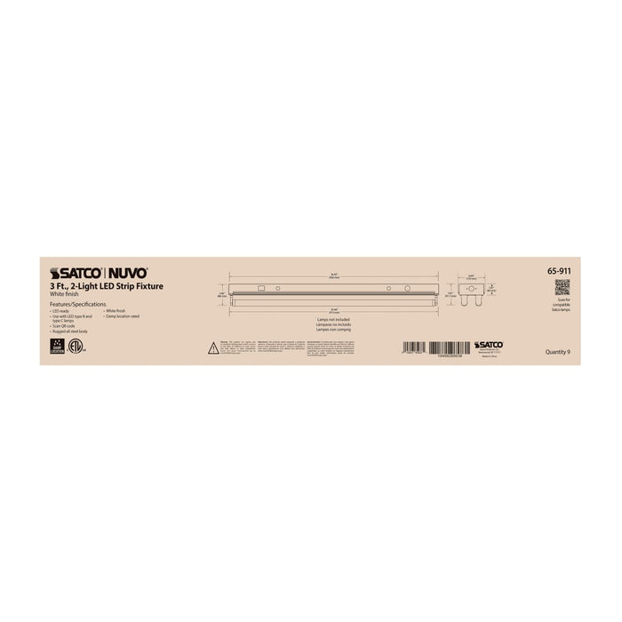 Strip Light Nuvo 65-911 3 Foot - Dual T8 Lamp Ready Fixture Channel - Empty Body Fixture - Complete Lamp Wiring Guide Available - White Finish Nuvo