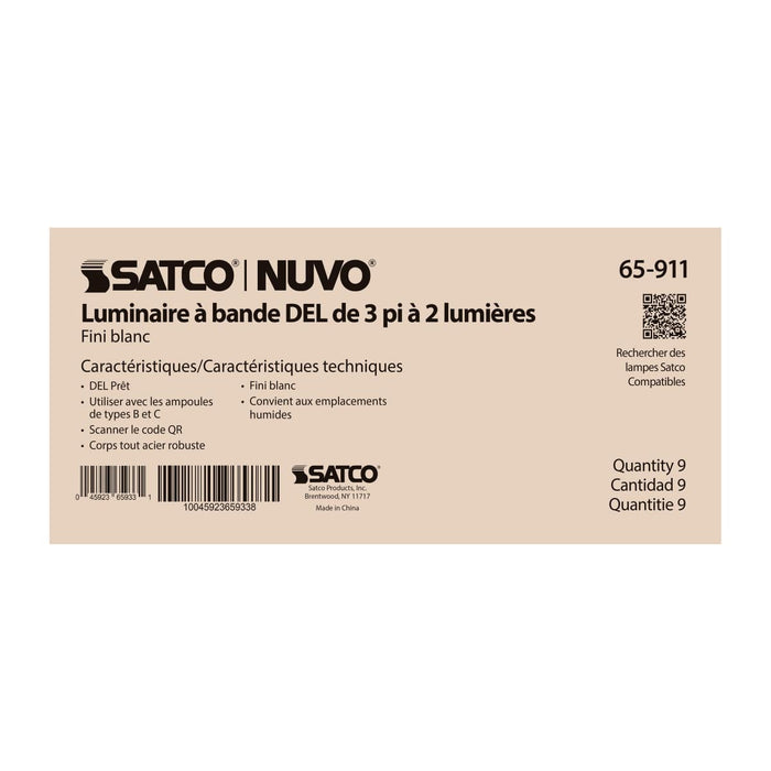 Strip Light Nuvo 65-911 3 Foot - Dual T8 Lamp Ready Fixture Channel - Empty Body Fixture - Complete Lamp Wiring Guide Available - White Finish Nuvo