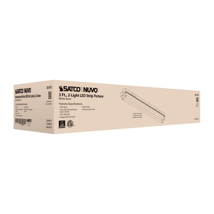 Strip Light Nuvo 65-911 3 Foot - Dual T8 Lamp Ready Fixture Channel - Empty Body Fixture - Complete Lamp Wiring Guide Available - White Finish Nuvo
