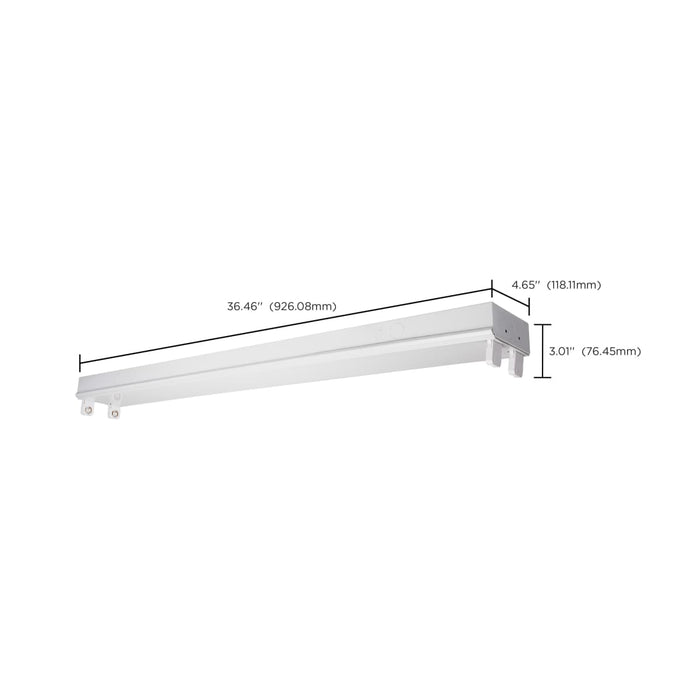 Strip Light Nuvo 65-911 3 Foot - Dual T8 Lamp Ready Fixture Channel - Empty Body Fixture - Complete Lamp Wiring Guide Available - White Finish Nuvo