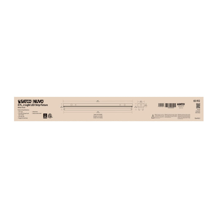 Strip Light Nuvo 65-912 4 Foot - Dual T8 Lamp Ready Fixture Channel - Empty Body Fixture - Complete Lamp Wiring Guide Available - White Finish Nuvo