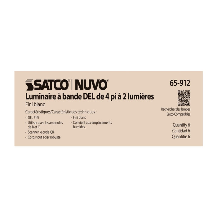 Strip Light Nuvo 65-912 4 Foot - Dual T8 Lamp Ready Fixture Channel - Empty Body Fixture - Complete Lamp Wiring Guide Available - White Finish Nuvo