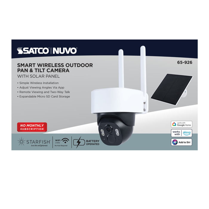 Security Camera Nuvo 65-926 Starfish - Smart Outdoor Pan & Tilt Camera Battery with optional solar panel - Black / White Finish Nuvo