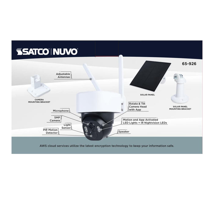Security Camera Nuvo 65-926 Starfish - Smart Outdoor Pan & Tilt Camera Battery with optional solar panel - Black / White Finish Nuvo