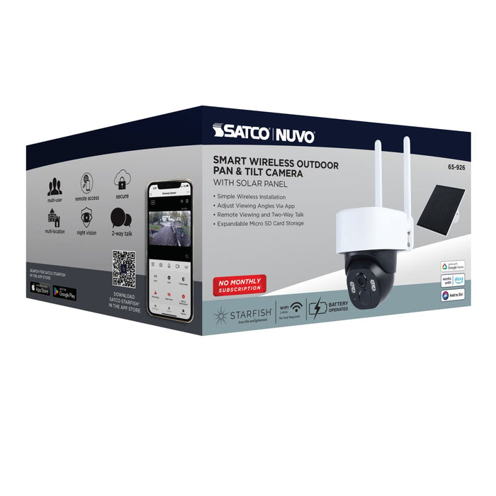 Security Camera Nuvo 65-926 Starfish - Smart Outdoor Pan & Tilt Camera Battery with optional solar panel - Black / White Finish Nuvo