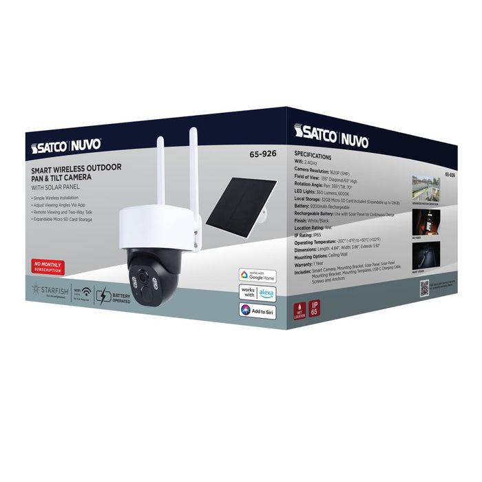 Security Camera Nuvo 65-926 Starfish - Smart Outdoor Pan & Tilt Camera Battery with optional solar panel - Black / White Finish Nuvo